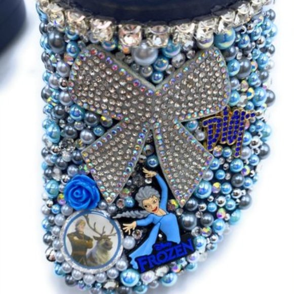 Frozen Fleece Blue Full Bling Clogs Kids Size 1 - Picture 3 of 3